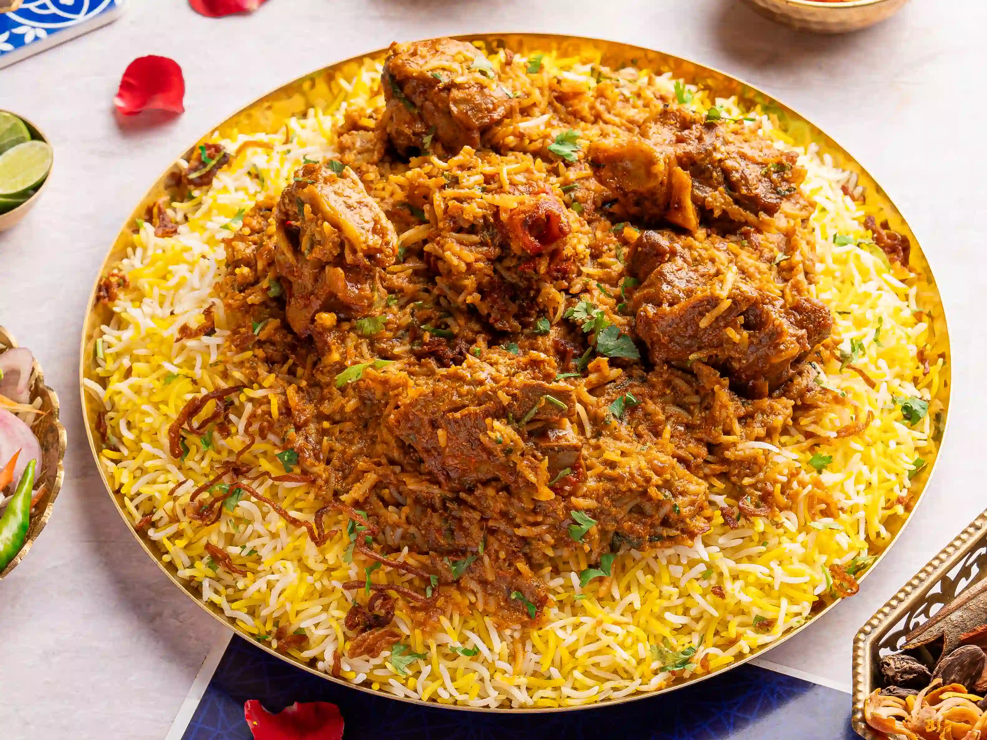 Mughlai biryani and kebab platter